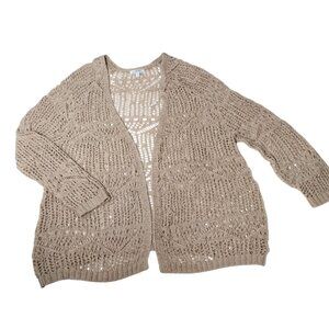 Back In The Saddle Open Knit Cardigan Sweater Size L Sand Stretch Beachy Boho